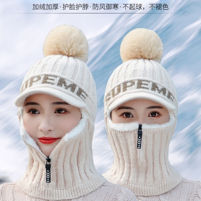 Winter Ski Hat Scarf Continuous Zipper Neck Guard Riding Warm Thick Knitted Woolen
