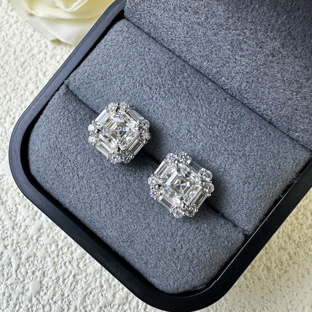 Wong Rain 100% 925 Sterling Silver VVS1 3EX Asscher Cut 6*6 MM Real Moissanite Diamonds Studs Earrings Wedding Jewelry Wholesale