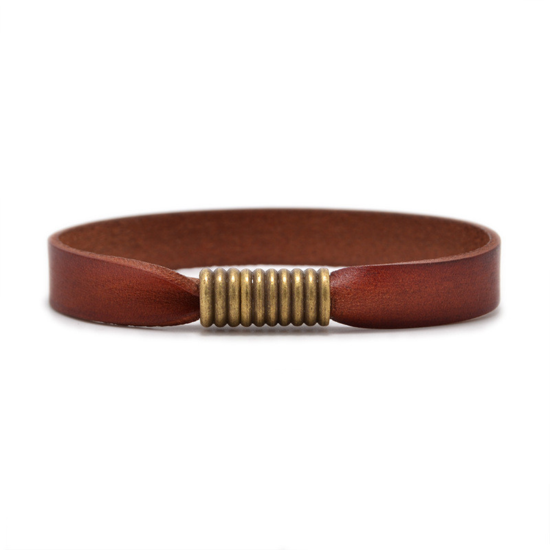 Trendy Genuine Leather Men's Jewelry Gold Color Metal Magnet Clasp Simple Leather Rope Bracelet for Women Male Gifts