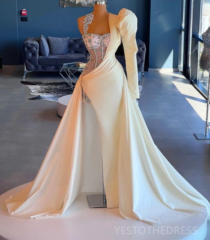 2024 Prom Dresses For Special Occasions Sexy Side Split Rhinestones Decorated Satin Long Sleeves Beaded Birthday Dress Vestido De Sorrie For Black Wom