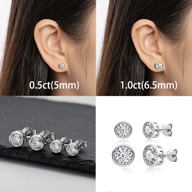 COSFIX Real 0.5/1 Carat D Color Moissanite Diamond Stud Earrings for Women 100% 925 Sterling Silver Sparkling Moissanite Jewelry