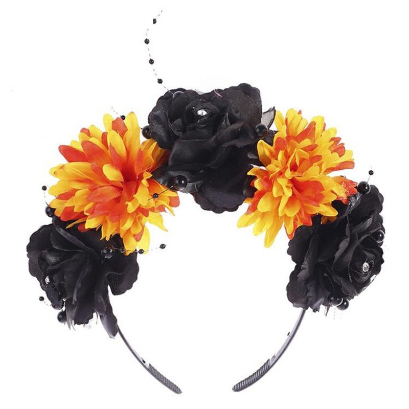 Halloween Day of the Dead Hair Hoop Multicolored Flower Spider Cosplay Headband F3MD