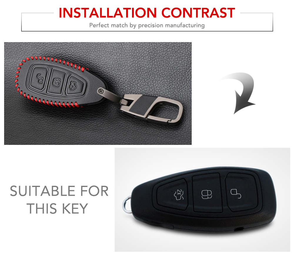 Leather Car Styling Key Remote Key Fob Case Cover Keychain for Ford Fiesta Focus 3 4 MK3 MK4 Mondeo Ecosport Kuga Focus ST