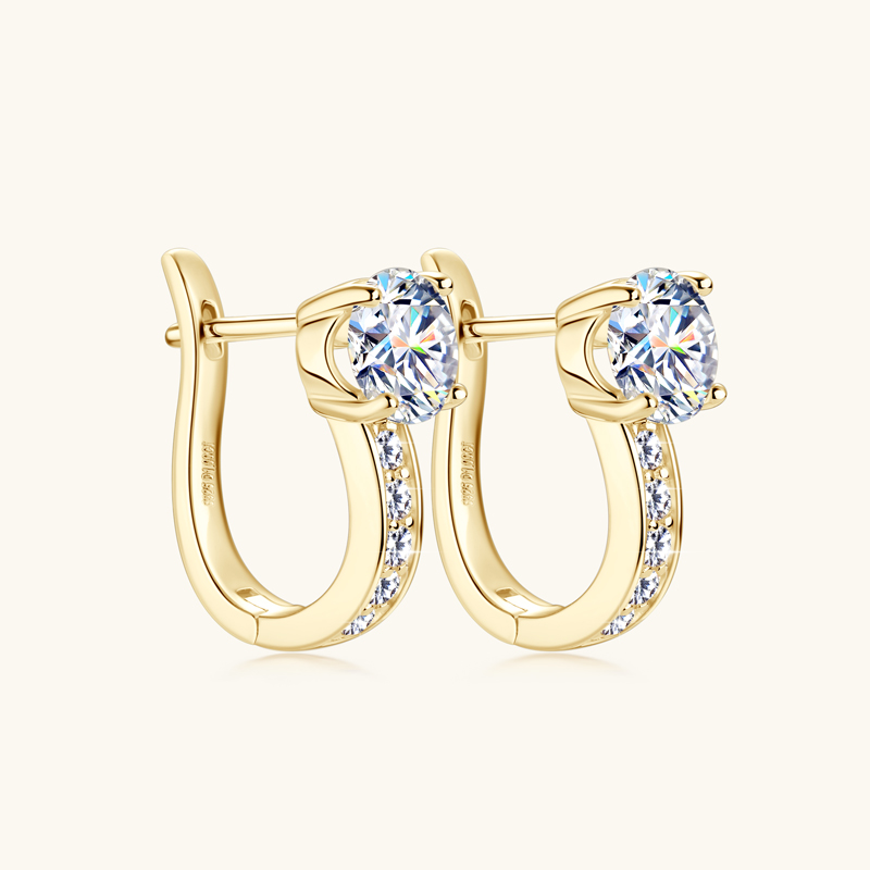 100% Real 925 Sterling Silver Clip Earrings Round Cut 6.5mm D Color Moissanite Ladies Classic U Shape Hoop Earrings Certificate