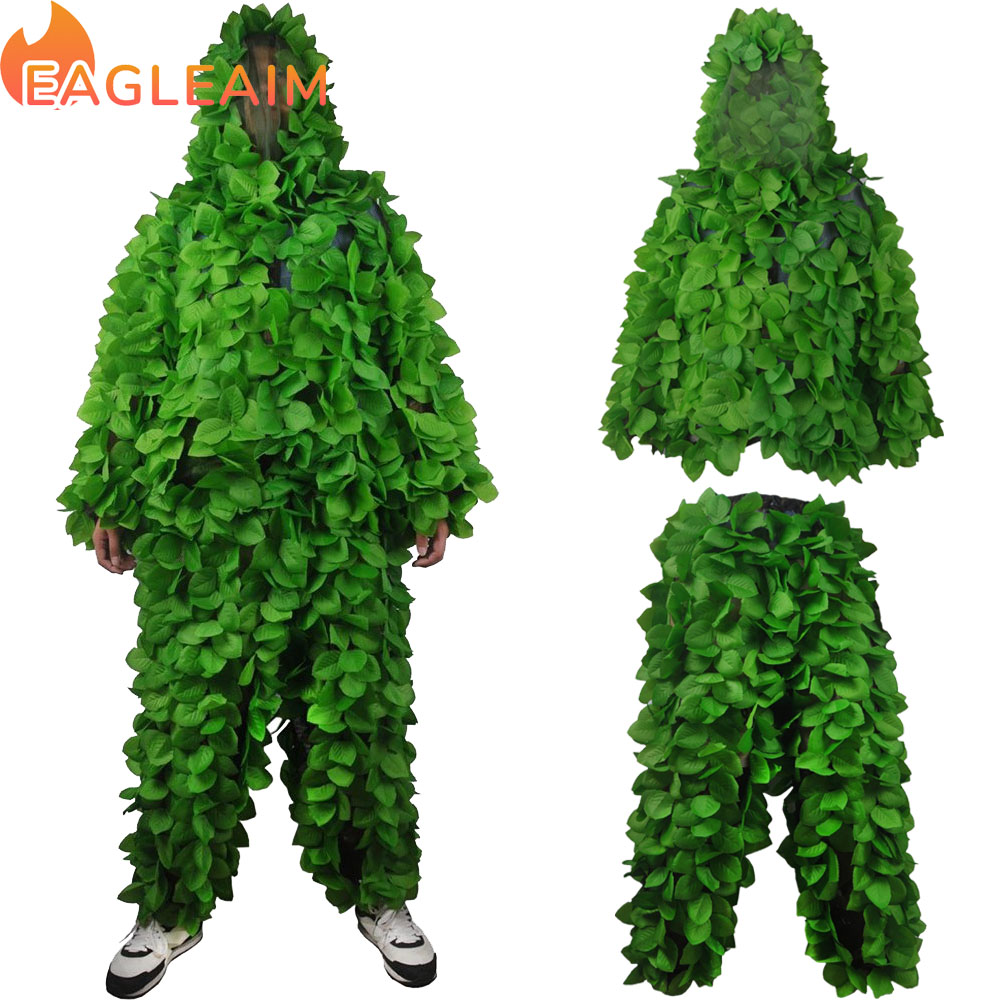 Ghillie Suit Camouflage Suit 3D Leaf Sniper Costume Suits Breathable Geely Suit for Jungle Woodland Hunting Wildlife