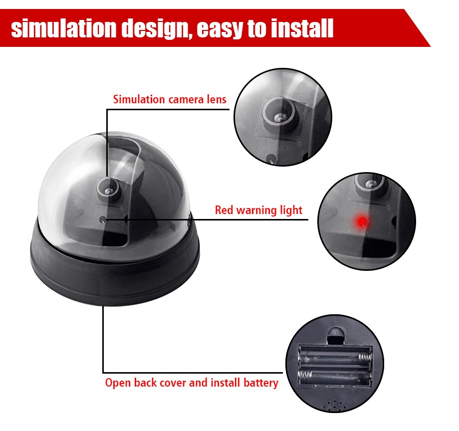 Fuers Creative Black Plastic Dome CCTV Dummy Camera Flashing Led Fake Camera Surveillance Security System