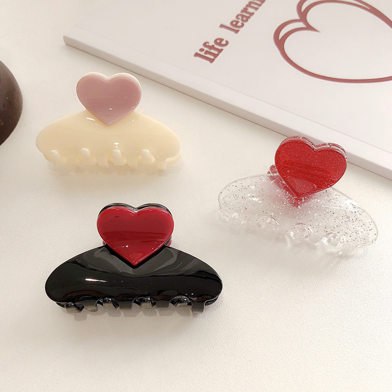 2023 New 5.5 CM Small Korean Two Color Cute Girls Love Hair Accessories Colorful Hair Claws Acetate Shape Heart Claw For Woman