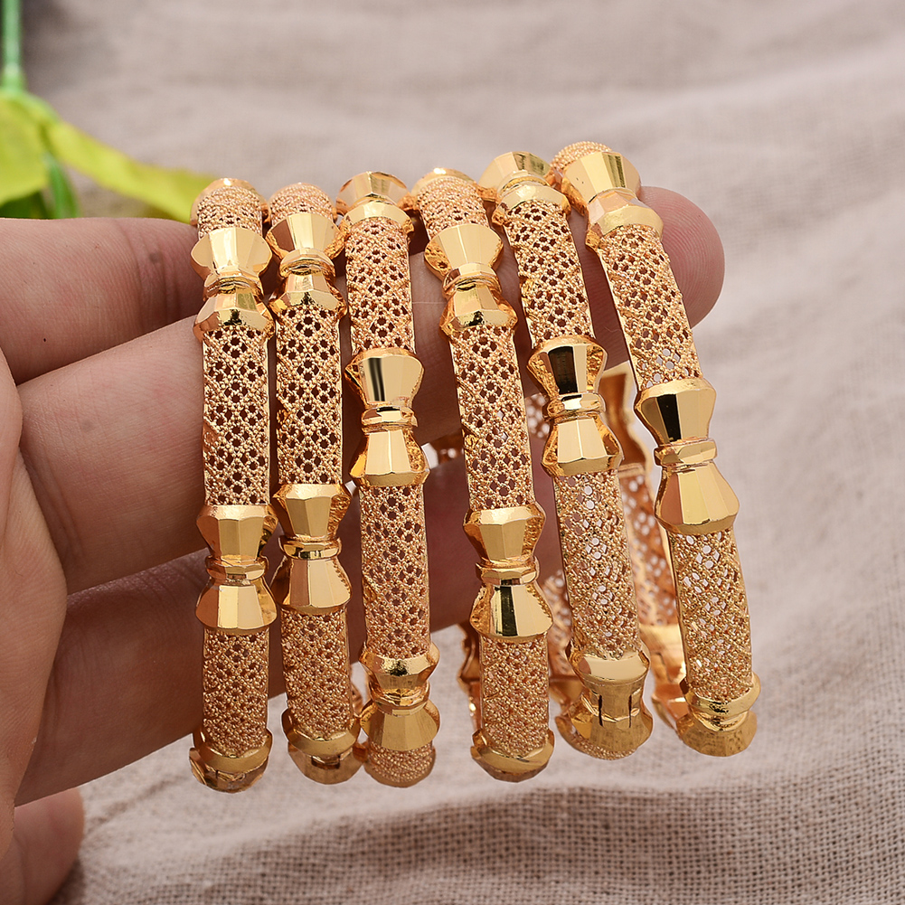 6Pcs/lot Small Butterfly Afro Bangles Gold Color Bangle For Women Dubai Bride Wedding Bracelet African Arab Jewelry Middle East
