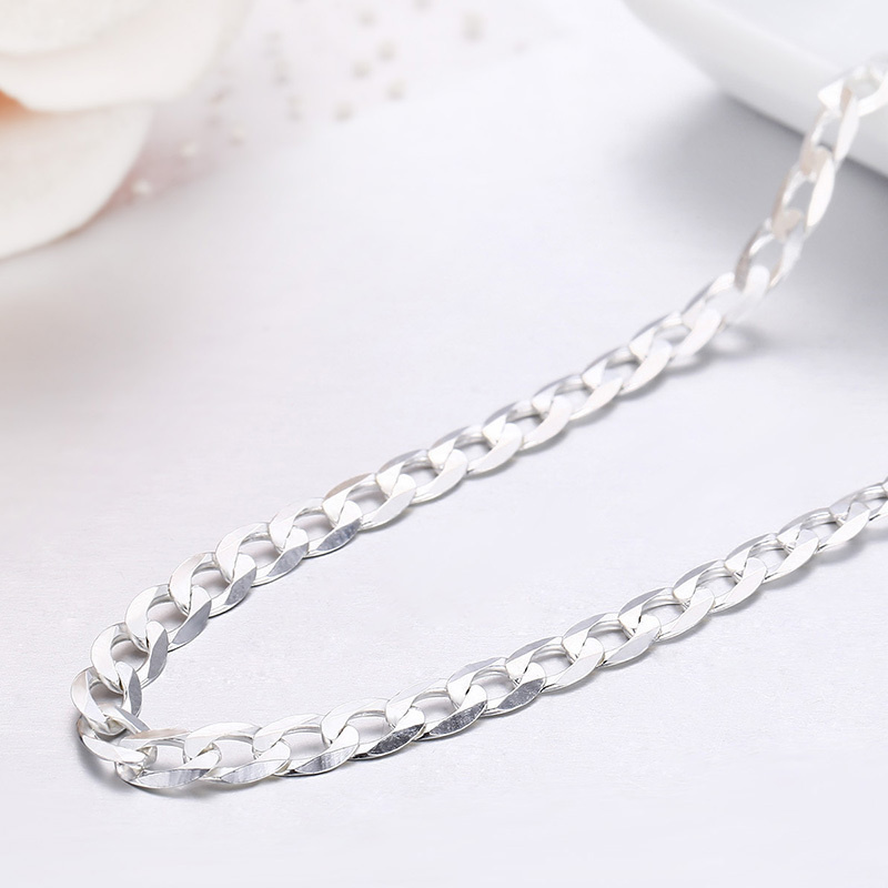 4mm 7.5mm Ultra-thin 925 Sterling Silver Curb Chain Link Necklace Men Jewelry collares kolye Collier 50cm-80cm 4mm 7.5mm ketting