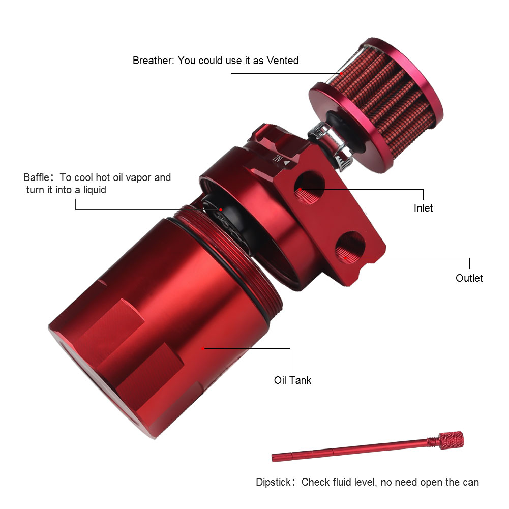 Car Baffled Oil Catch Can Tank Kit with Breather 300ml Aluminum Polish Engine Air Oil Separator Tank Reservoir Kit Universal