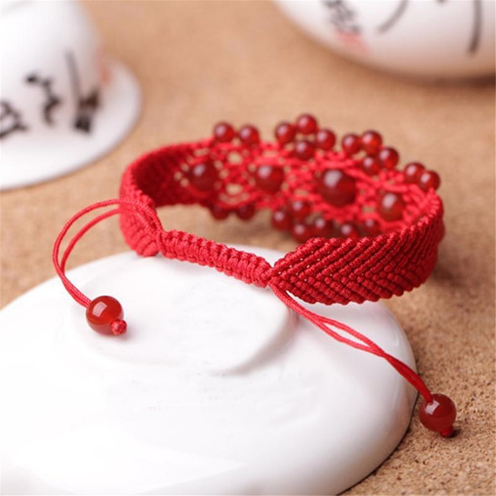 High Quality Matte Red Nature Beads Macrame Bracelet Handmade Braiding Adjustable Bracelet Gems Stone Beads Bracelet Bangle