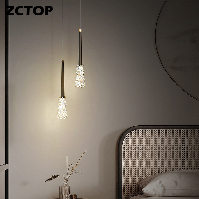 Modern Led Copper Chandeliers Bedroom Hotel Bar Decor Hanging Lighting Fixtures Crystal Bedside Lights Indoor Lighting Fixtures