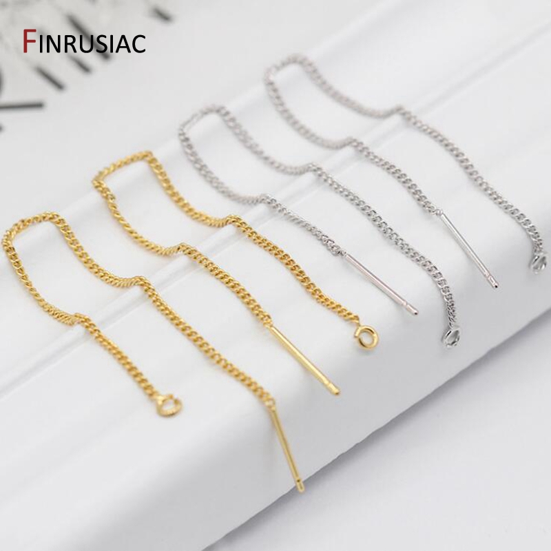 Earring Making Supplies 14K Real Gold Plated Long Tassel Chain Ear Wire Earrings Findings For Women DIY Jewellery