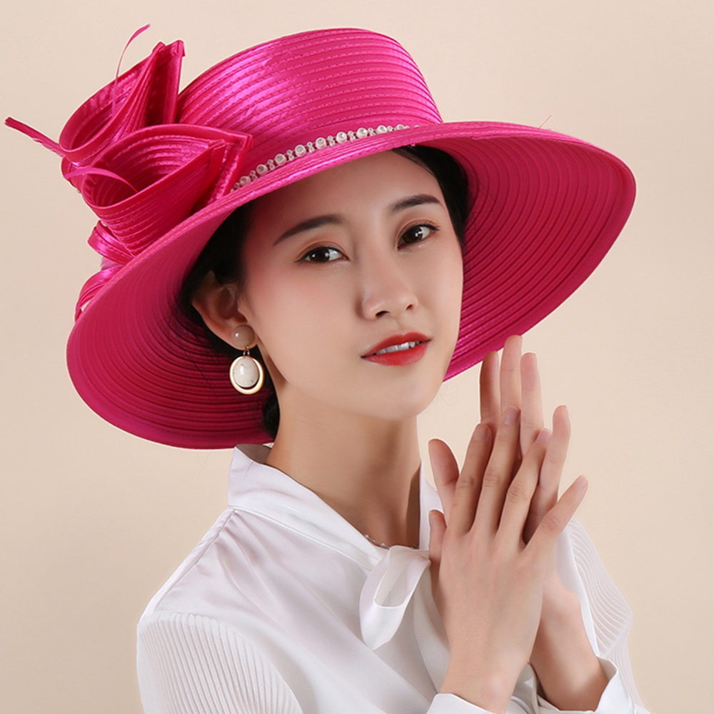 FS Brown Rose Fedora Hat Summer Big Brim Sun Hats Fascinators For Women Elegant church Wedding Party Kentucky Derby Boater Hat