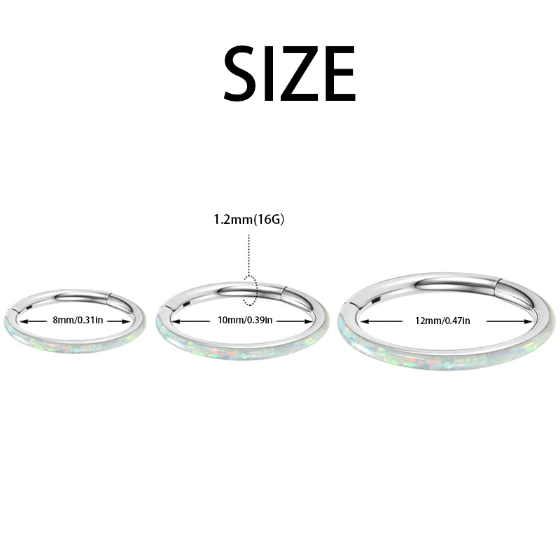 1Piece Steel Septum Piercing Nose Ring 8-12mm Opal Hinged Segment Clicker Ear Cartilage Earrings Helix Lip Piercing Body Jewelry