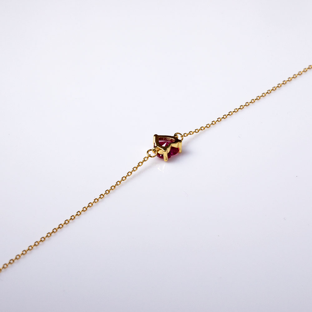 CCFJOYAS 925 Sterling Silver 14K Gold Plated Small Red Heart Bracelet Female Korean Style Simple Japanese Style Ruby Bracelet