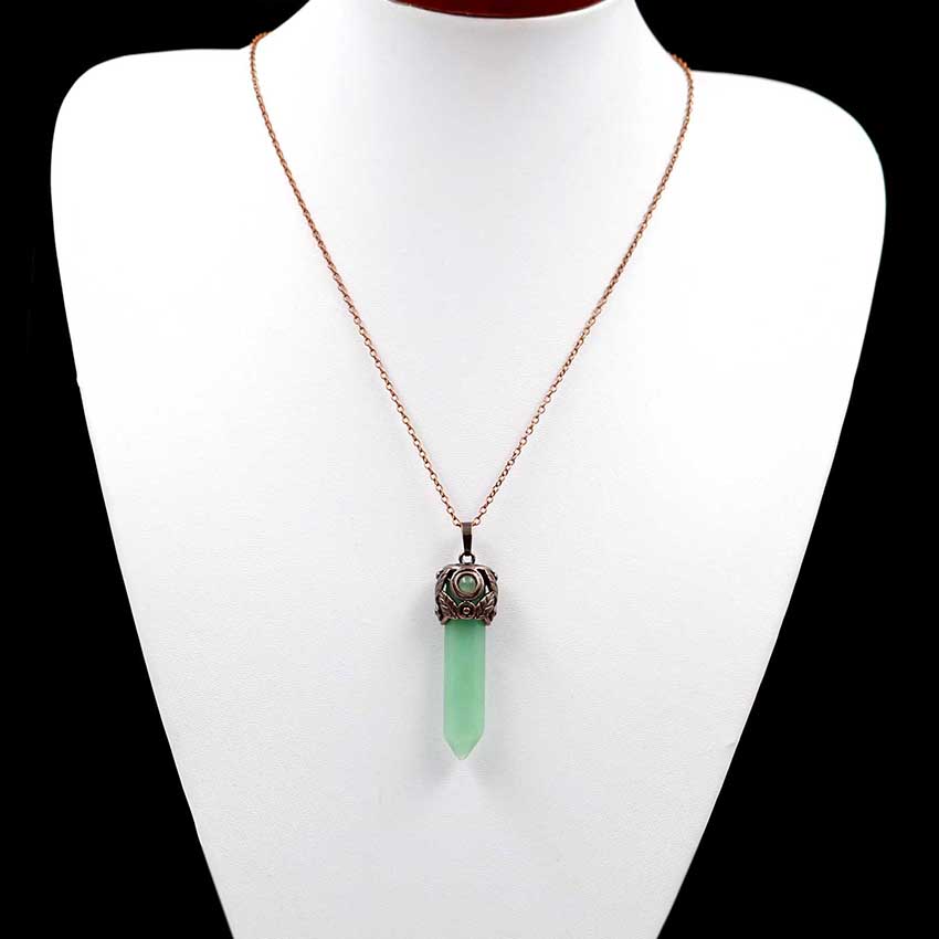Natural Chakra Stone Pendant Hexagonal Prism Rose Quartz Amethyst Crystal Agate Healing Pendulum Stone Pendant Chain Necklace
