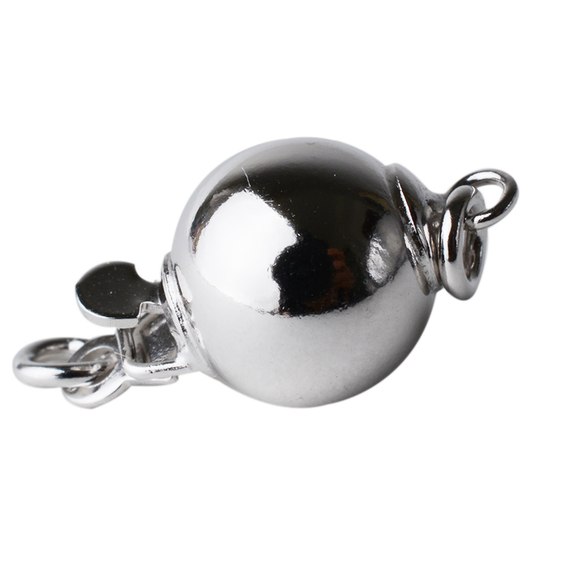 Solid 925 Sterling Silver Round Ball Box Clasp for Pearl Necklace Jewelry diy Components, 1 piece/lot