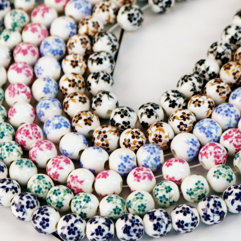 Wholesale 500pcs/lot Mixed Colors Hand Painted Ceramic Beads Plant Flowers Porcelain Bracelet DIY Beads For Jewelry Making