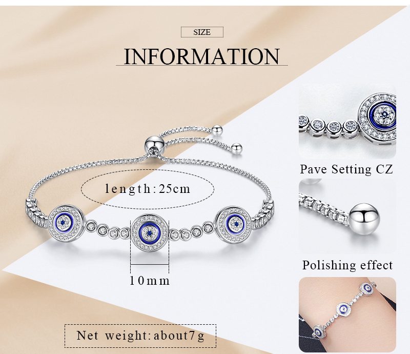 KALETINE Women Evil Eye Lucky Hamsa Bracelet Genuine 925 Sterling Silver Men Luxury Round Blue Eyes CZ Crystal Tennis Bracelet