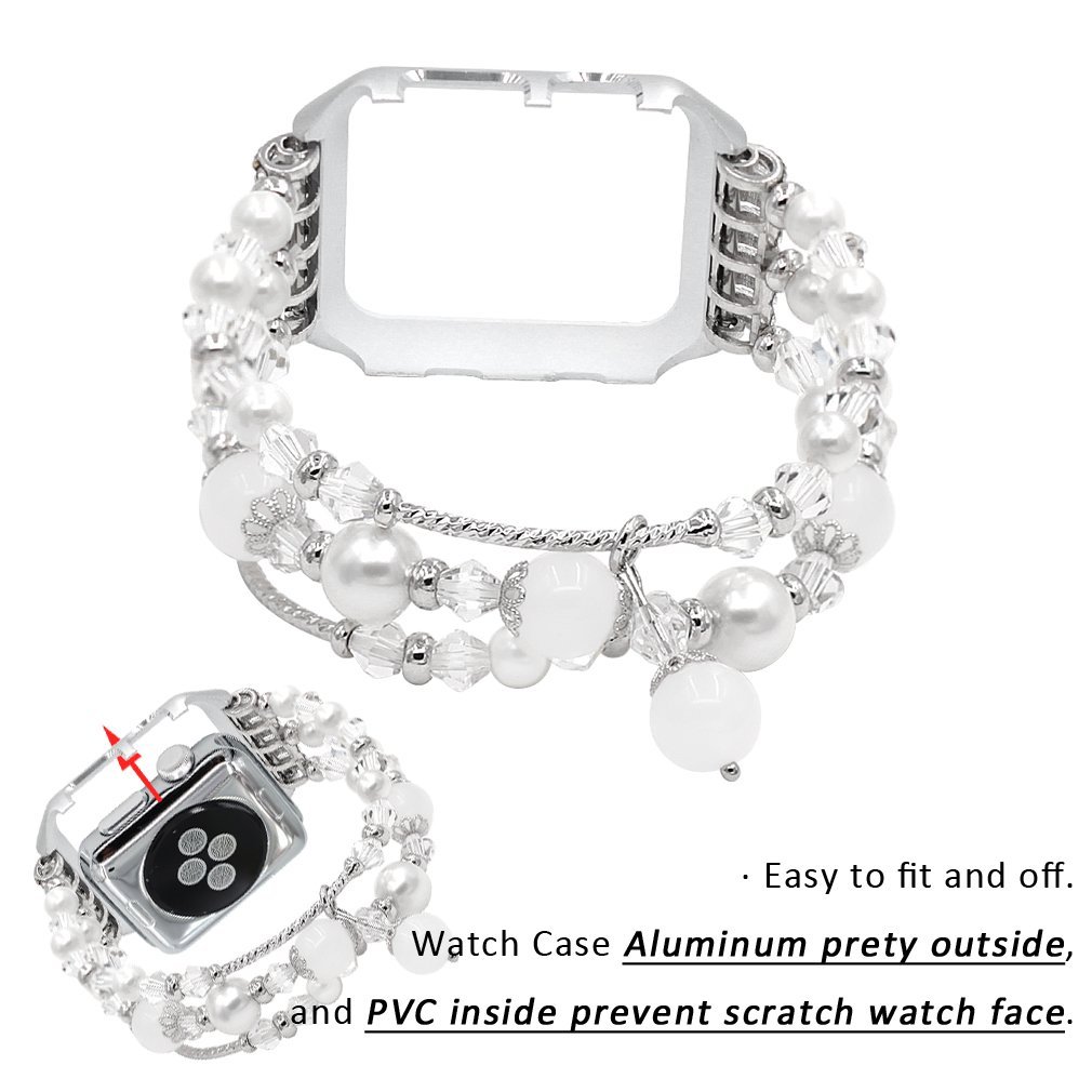 Elastic Jewelry bands For Apple Watch 38mm 42mm 40mm 44mm Women Bracelet Correa Metal Diamond Case for iWatch Series 6 5 4 3 2 1