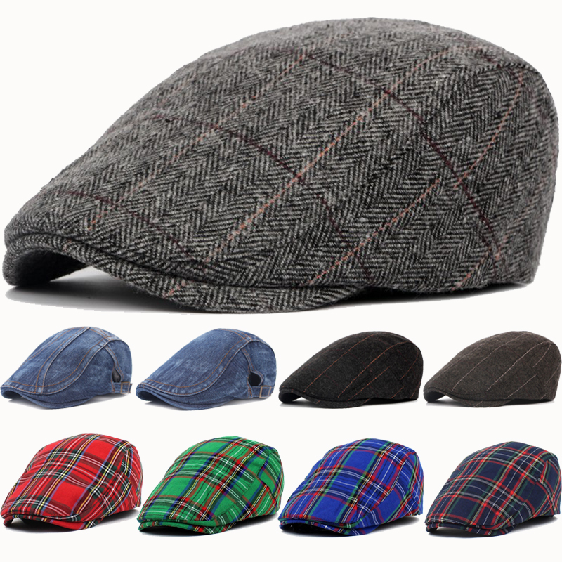 Men's Hats Autumn Winter British Western Style Striped Berets Caps Warm Wool Advanced Flat Ivy Cap Vintage Beret for Men