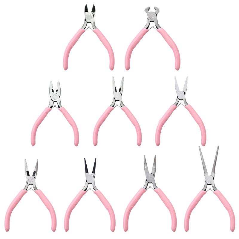 Cute Pink Color Handle Anti-slip Splicing and Fixing Jewelry Pliers Tools & Equipment Kit for DIY Jewelery Accessory Design