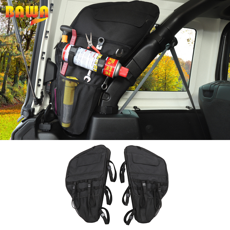 Roll Bar Storage Bag Cargo Cage with Multi-Pockets Organizers Cargo Bag Saddlebag Tool For 4-door Jeep Wrangler JL JK 2007-2022