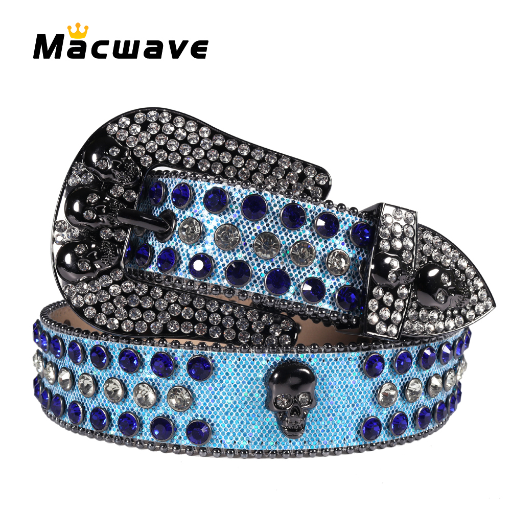 New Designer Rhinestone Belt Western Skull Belt With Diamond Woman Man Quality Strap Cinturones Para Mujer Cinto De Strass Jeans