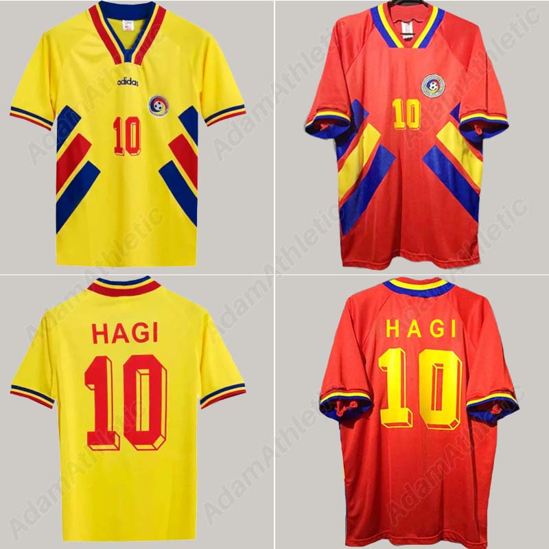 Romania vintage soccer jersey 1994 HAGI Romania retro football shirts 94 95 MUNTEANU DUMITRESCU RADUCIOIU romanian classic jersey
