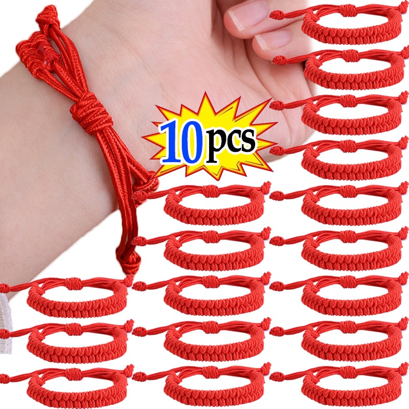 Red Rope Bracelet 1/10pcs Buddhist Bangles Adjustable Couple Handmade Knot Amulet Braided Rope Lucky Bracelets Jewelry Wholesale