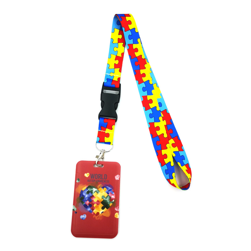 Autism pattern Key lanyard Car KeyChain ID Card Pass Gym Mobile Phone Badge Kids Key Ring Holder Jewelry Decorations
