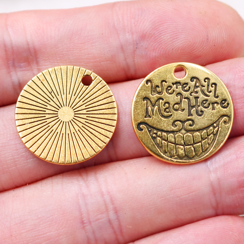 10pcs Silver Plated/Gold Plated We're All Mad Here Movie Tags Pendant DIY Charms Jewelry Crafts Making 20mm A366