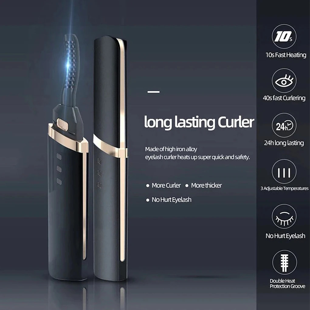 Electric Heated Eyelash Curler USB Rechargeable Eyelashes Curler 3 Mode Quick Heating Natural Eyelash Curler Long Lasting Makeup 240621