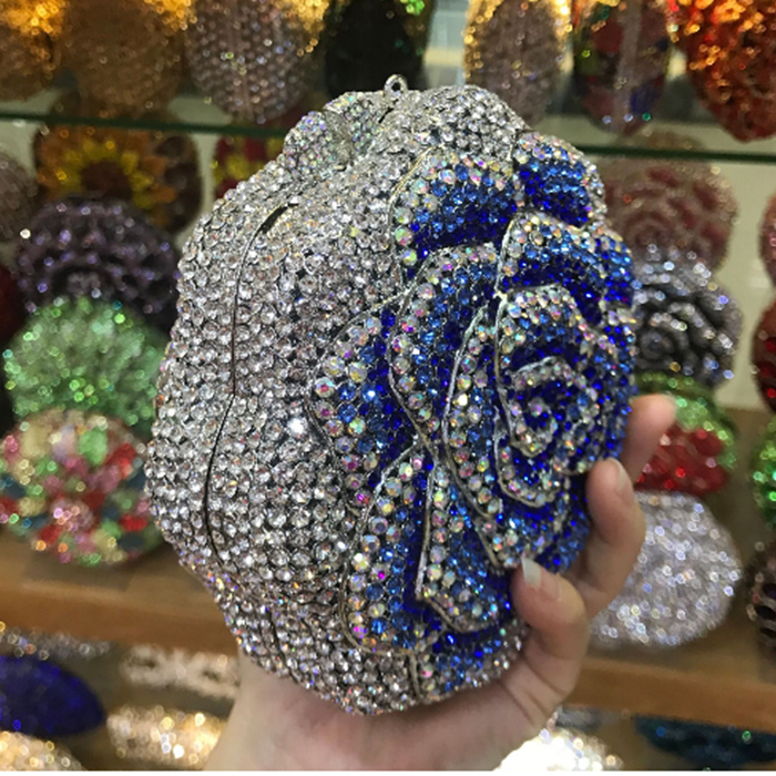 XIYUAN BrandBags rose flower shape wallet Luxury Crystal Clutch Handbag Diamonds Evening Bag Party Purse Rhinestone Shoulder bag