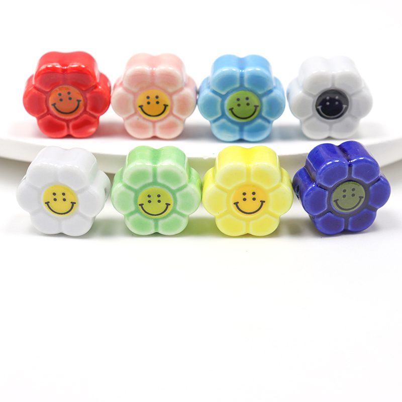 Sunflower Smile Face Ceramic Beads For Jewelry Making Necklace Bracelet Multicolour Porcelain DIY Beads Wholesale