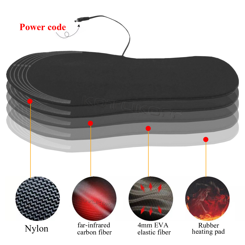 KOTLIKOFF USB Heated Shoe Insoles Feet Warm Sock Pad Mat Electrically Heating Insoles Washable Warm Thermal Winter Insole Unisex