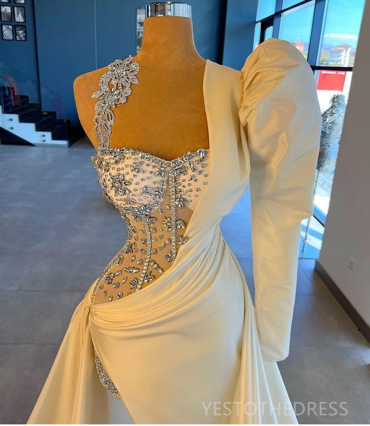 2024 Prom Dresses For Special Occasions Sexy Side Split Rhinestones Decorated Satin Long Sleeves Beaded Birthday Dress Vestido De Sorrie For Black Wom