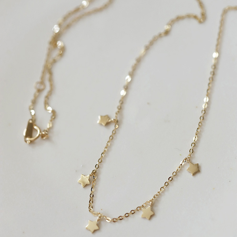 WOOZU 925 Sterling Silver Korean Glossy Cute Small Star Clavicle Necklaces For Women French Wedding Plated 14k Gold Jewelry Gift