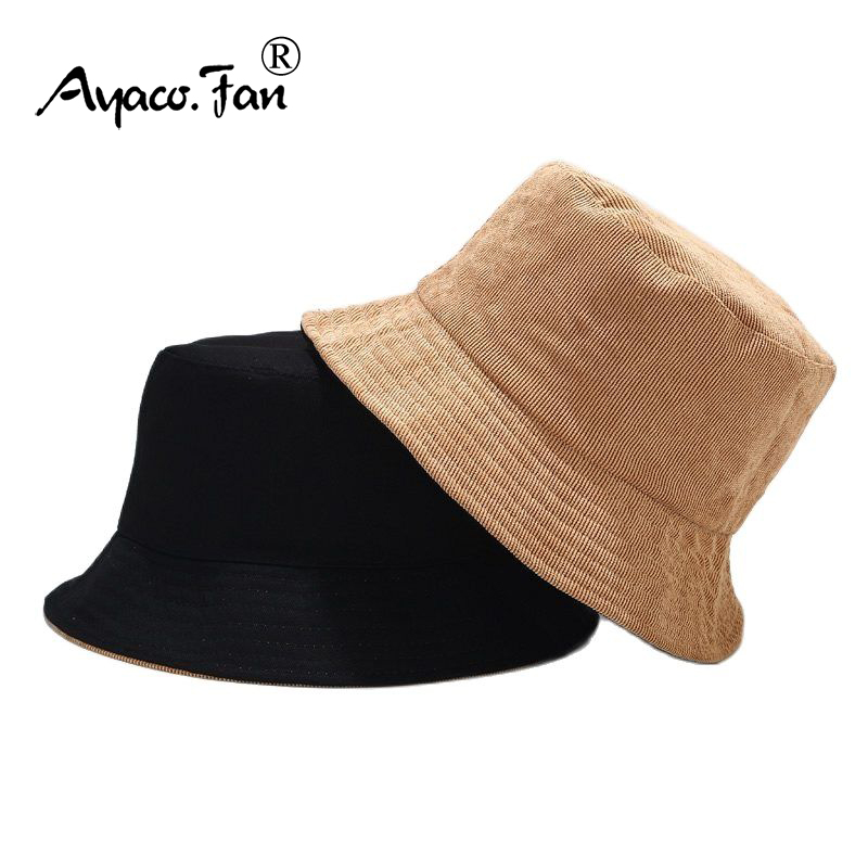 Solid Corduroy Bucket Hat Two Side Wear Unisex Bob Caps Hip Hop Gorros Men Women Simple Panama Cap Beach Fishing Outdoor Sunhat