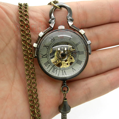 Luxury Transparent Ball Mechanical Pocket Watch Necklace Roman Numerals Dial High Quality Pendant Fob Chain Clock for Men Women