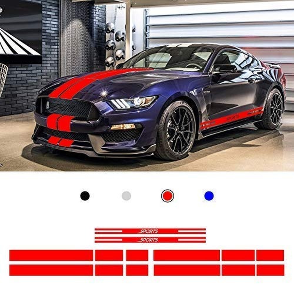 Racing Body Side Stripe Skirt Roof Hood Decal Sticker for Ford Mustang 2015-2017 Vinyl Sport Badge Car Styling Accessories Red