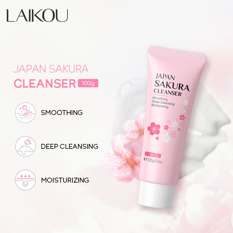 LAlKOU Japan Sakura Gentle Cleansing Facial Cleanser Shrink Pores Deep Clean Oil Control Moisturizing Skin Care 100ML