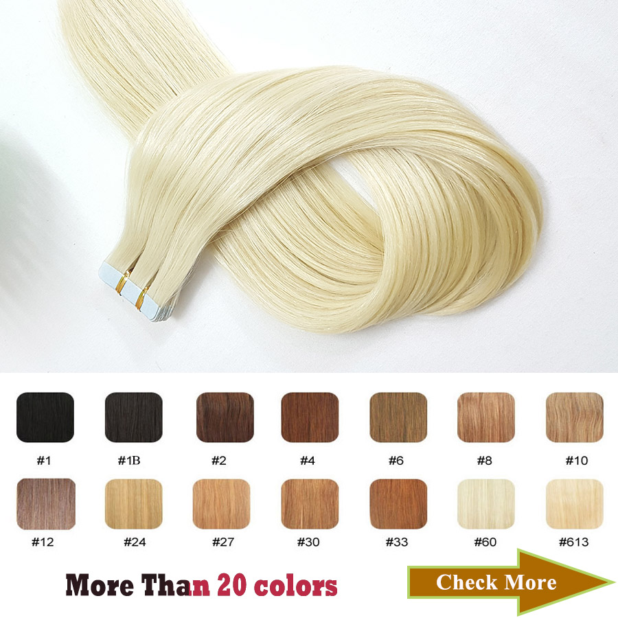 ShowCoco Tape In Human Hair Extensions 100% Human Hair 12"-24" Adhesive Replaceable Tape 20/40pcs Straight Hair