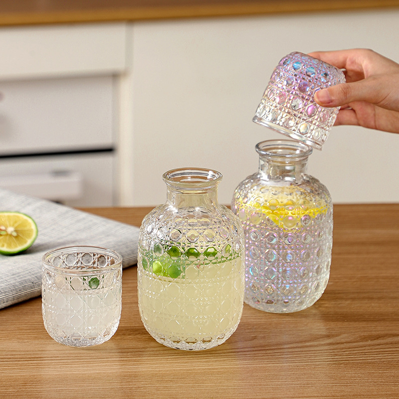 440ml Glass Water Bottle With Glass Cup Set Bedside Carafe Night Water Carafe home garden kitchen barware bar set