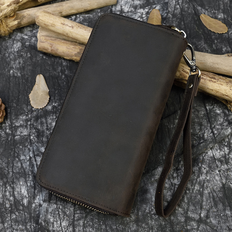 Free Shipping Double Zipper Women Long Vintage Male Clutch Purse Man Phone Card Coin 100% Genuine Leather Men Wallet Designer Bag Luxury Bag Tote Bag