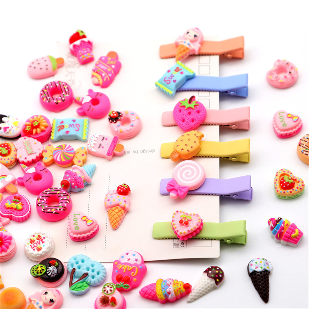 20pcs Korean Kawaii Dessert Donut Nail Art Charms Colorful Cake Resin Heart Bow Flower Nail Decorations DIY Acrylic Accessories