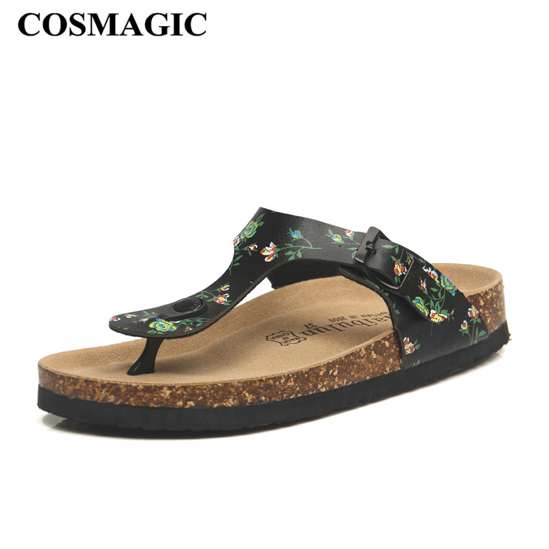 COSMAGIC 2022 New Women Print Cork Flip Flops Slipper Casual Summer Beach Outside Non-slip Slides Shoe