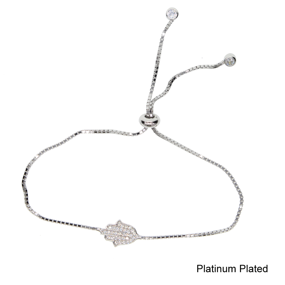 Real 925 Sterling Silver Adjustable Chains Lucky Jewelry Micro Paved Clear CZ Evil Eye Of Fatima Hamsa Hand Bracelets For Women