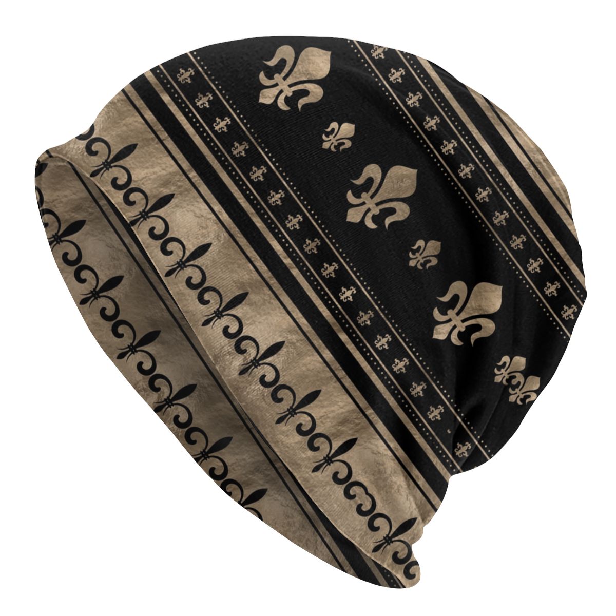 Fleur De Lis Luxury Ornament Black And Gold Beanies Caps Unisex Trend Winter Knit Hat Adult Royalty Lily Petals Bonnet Hats
